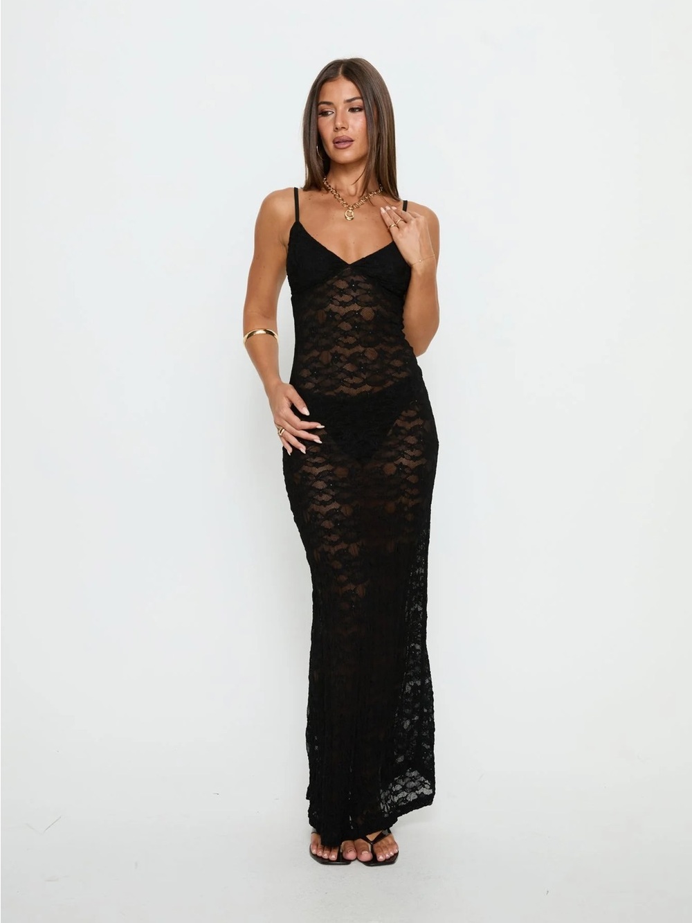 Princess Polly Black Lace Maxi Slip Dress